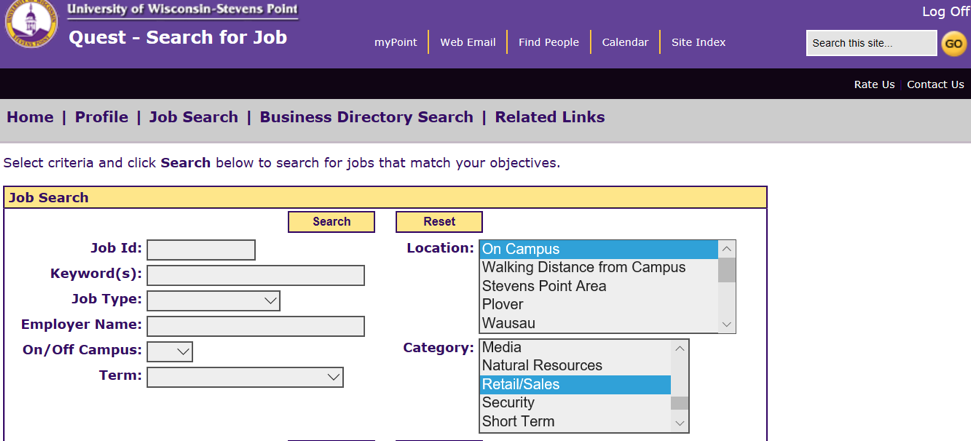 Job Search example in Quest