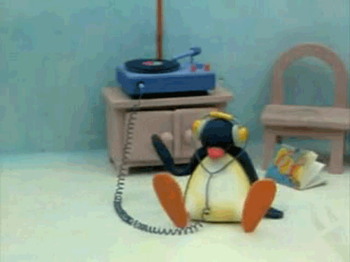 Penguin listening to music gif